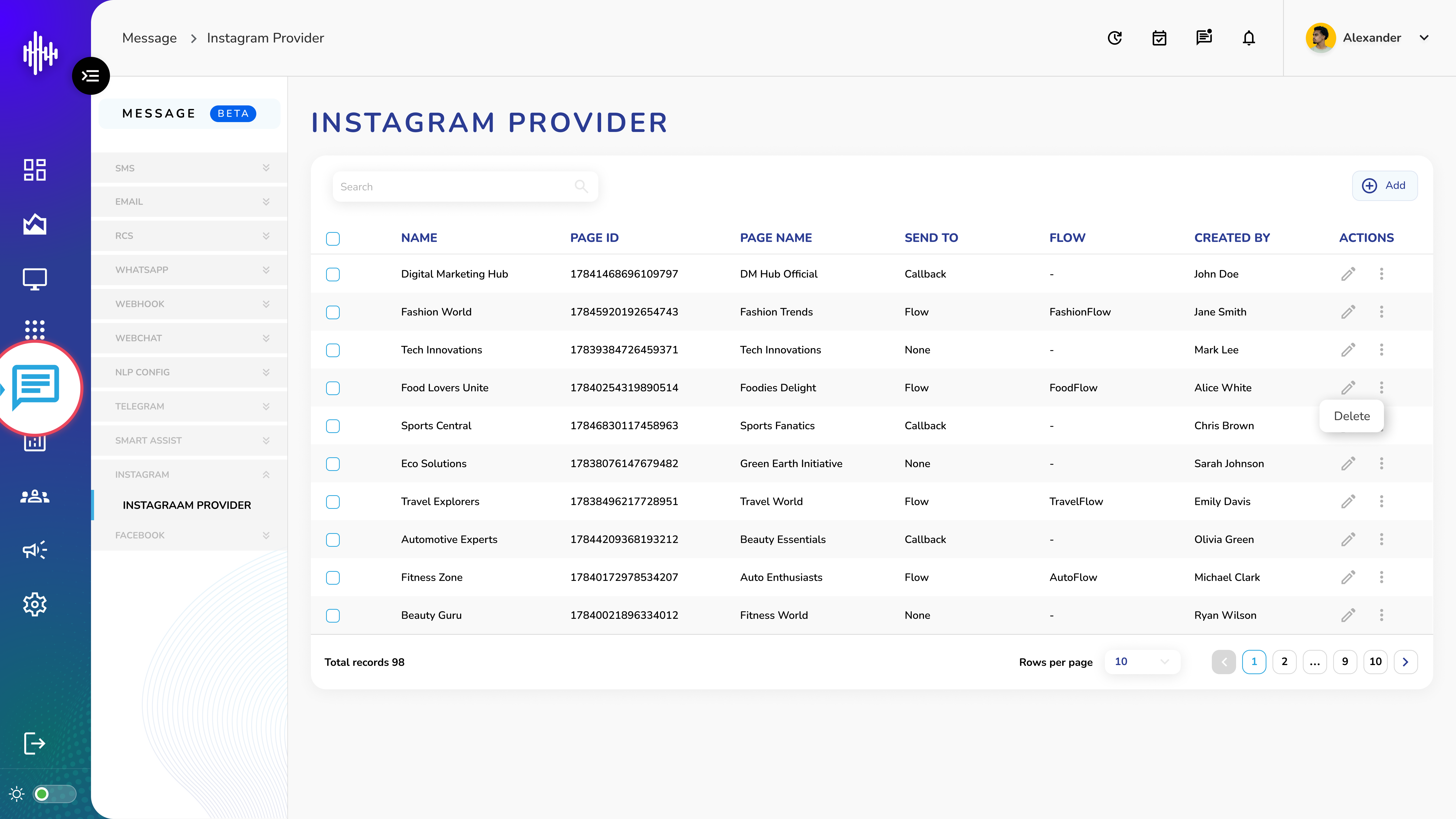 Instagram Provider - Listing Screen